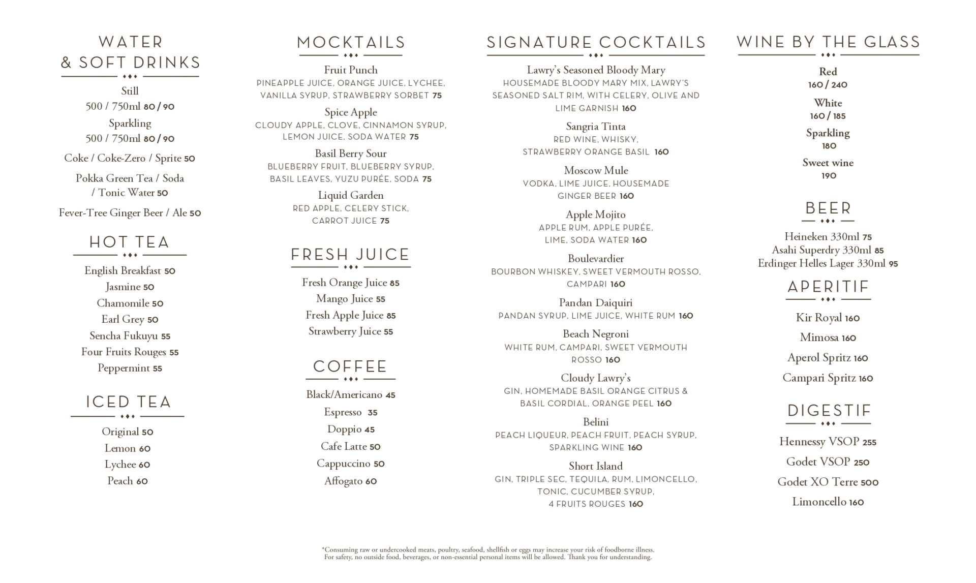 Menu Beverages Lawrys Jakarta - April 2026